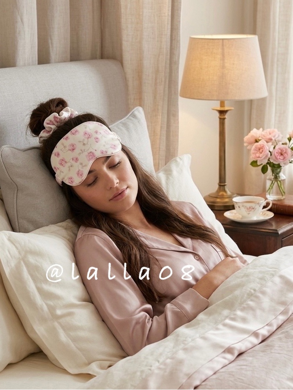 LoveShackFancy x Target Goody Ribbon Rosa Eye Mask + Scrunchie 2CT Sterling Dusk
